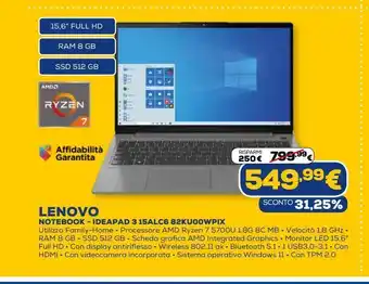 Euronics Notebook - ideapad 315alc 682ku00wpix lenovo offerta
