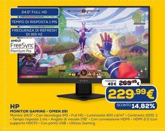 Euronics Monitor gaming - omen 25l hp offerta