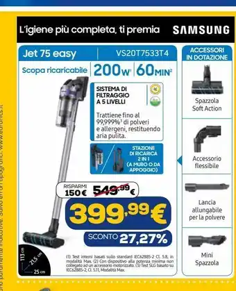 Euronics Scopa elettrica samsung jet 75 easy offerta