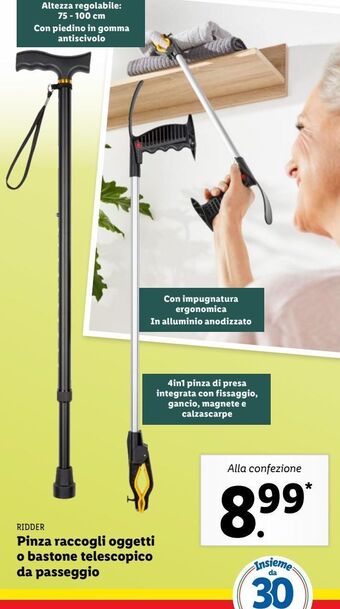 Lidl Pinza raccogli oggetti o bastone telescopico da passeggio offerta