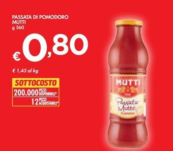 Bennet Passata di pomodoro mutti g 560 offerta
