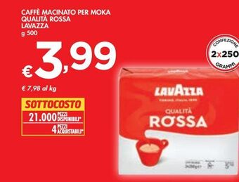 Bennet Caffè macinato per moka qualità rossa lavazza g 500 offerta