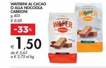 Bennet Waferini al cacao o alla nocciola cabrioni g 400 offerta