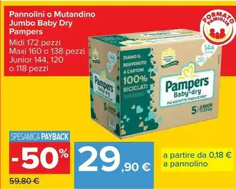 Carrefour Pampers Pannolini/ Mutandino Jumbo Baby Dry Junior 144 Pz offerta