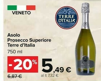 Carrefour Terre d'Italia Asolo Prosecco Superiore 750 Ml offerta