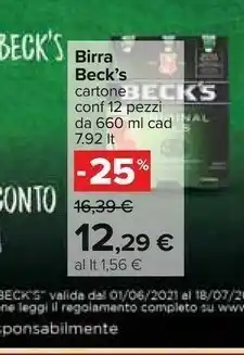Carrefour Becks Birra Original Pils 660 Ml offerta