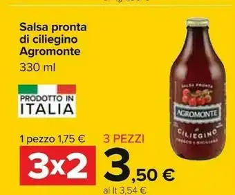 Carrefour Agromonte Salsa Pronta Di Ciliegino Fresco E Siciliano Al Basilico 330 G(ml) offerta