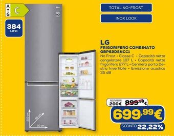 Euronics Frigorifero combinato lg gbp62dsncc1 offerta