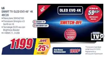Trony LG Smart TV Oled EVO 48" 4 K 48C26 offerta