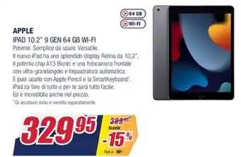 Trony Apple Ipad 10.2" 9 Gen 64 GB Wi-Fi offerta