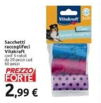 Carrefour Vitakraft Sacchetti raccoglifeci conf 3 rotoli da 20 pezzi cad 60 pezzi offerta
