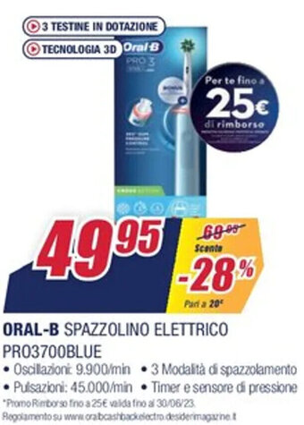 Trony Oral-B Spazzolino Elettrico PRO3700BLUE offerta
