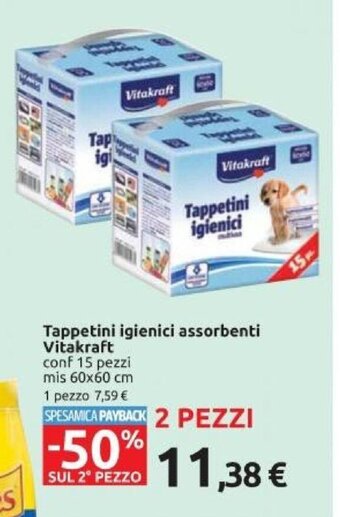 Carrefour Vitakraft Tappetini igienici assorbenti conf 15 pezzi mis 60x60 cm offerta