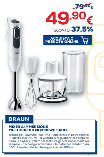 Euronics Braun Mixer A Immersione Multiquick 3 MQ3135WH Sauce offerta