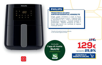 Euronics Philips Friggitrice AD Aria Airfryer Essential HD9252/70 offerta