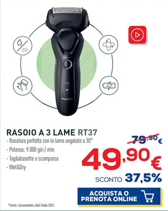 Euronics Panasonic Rasoio A 3 Lame RT37 offerta