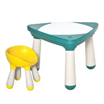 Tavolino per bambini con sedia e vani gioco educativo 2-5 anni giallo e verde