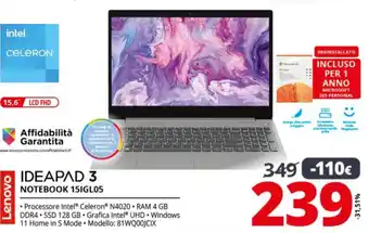 Comet Lenovo Ideapad 3 Notebook 151GL05 offerta