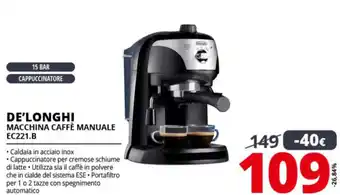 Comet DeLonghi Macchina Caffè Manuale EC221.B offerta