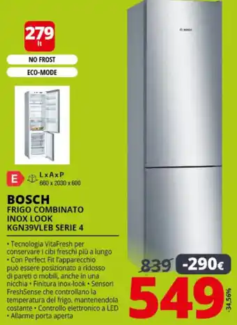 Comet Bosch Frigo Combinato Inox Look KGN39VLEB Serie 4 offerta