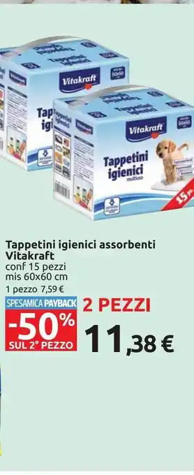 Carrefour Iper Tappetini igienici vitakraft 15 pezzi 60x60cl - 2 pezzi offerta