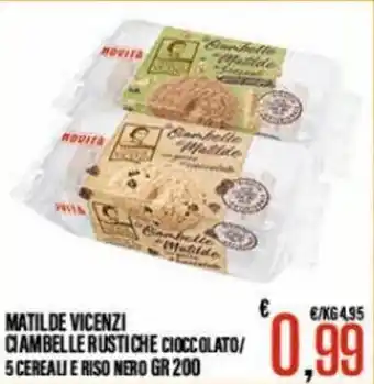 Matilde Vicenzi Ciambelle Rustiche Cioccolato/5 Cereali Riso Nero 200 gr