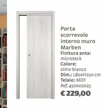 Bricocenter Porta scorrevole interno muro marben finitura anta: microteck colore: olmo bianco offerta