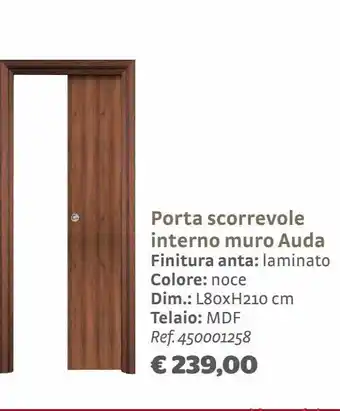 Bricocenter Porta scorrevole interno muro auda finitura anta: laminato colore: noce offerta