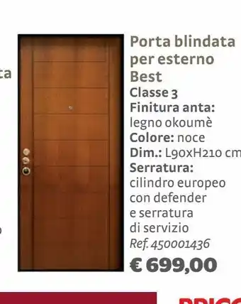 Bricocenter Porta blindata per esterno best classe 3 finitura anta: legno okoumè colore: noce offerta