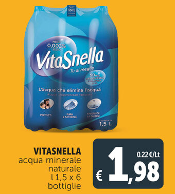Deco Supermercati Vitasnella Acqua Minerale Naturale l 1.5 x 6 Bottiglie offerta