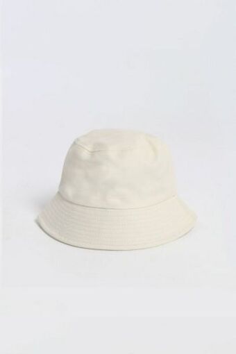 Bucket in cotone con ricamo logo panna