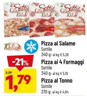 Supermercati Piccolo Delizia Pizza al Salame 340 g / Pizza ai 4 Formaggi 340 g / Pizza al Tonno 370 g offerta