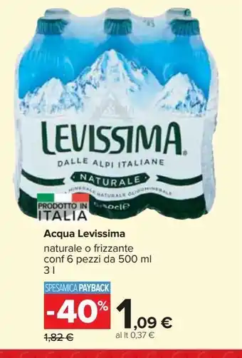 Carrefour Iper Acqua levissima naturale o frizzante 6 pezzi da 500 ml offerta