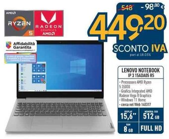 Sinergy Lenovo Notebook IP 3 15ADA05 R5 offerta