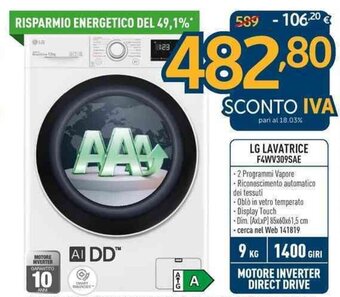 Sinergy LG Lavatrice F4WV309SAE offerta