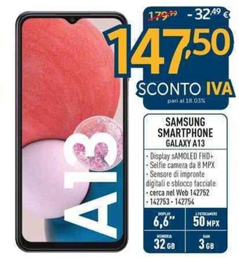 Sinergy Samsung Smartphone Galaxy A13 offerta