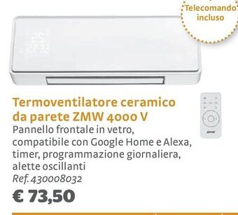 Bricocenter Termoventilatore ceramico da parete zmw 4000 v offerta