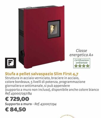 Bricocenter Stufa a pellet salvaspazio slim first 4,7 offerta