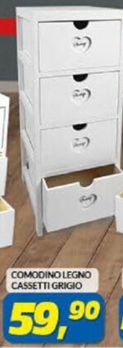 Risparmio Casa Comodino Legno Cassetti Grigio offerta