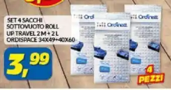 Risparmio Casa Ordinett Set Sacchi Sottovuoto Roll Up Travel 2m + 2 L Ordispace 34x49+40x60 offerta