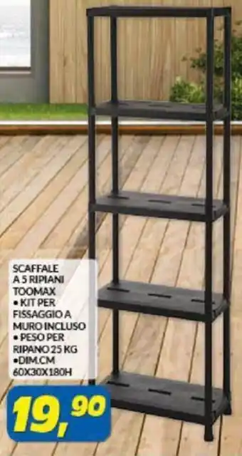 Risparmio Casa Scaffale A 5 Ripiani Toomax Kit per Fissaggio a muro incluso/ Peso per Ripano 25 kg. Dim. 24 60x30x180H offerta