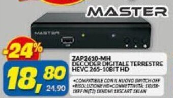 Risparmio Casa Master ZAP2610-MH Decoder Digitale Terrestre Hevc 265-10BIT HD offerta