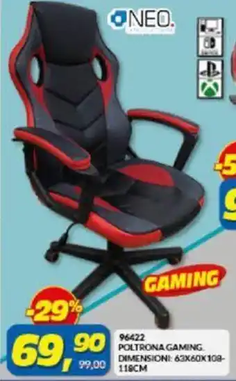 Risparmio Casa Neo 96422 Poltrona Gaming Dimensioni : 63x60x108-118 cm offerta