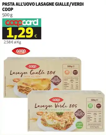 Coop Coop Pasta All'Uovo Lasagne Gialle/Verdi 500 g offerta