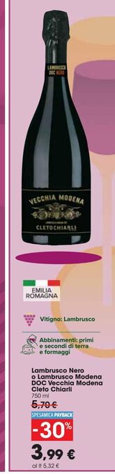 Lambrusco nero lambrusco di modena doc vecchia modena cieto chiarli 750 ml