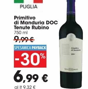 Carrefour Market Primitivo di manduria doc tenute rubino 750 ml offerta