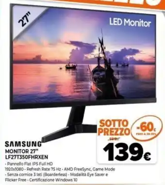 Expert Samsung Led Monitor 27" LF27T350FHRXEN offerta