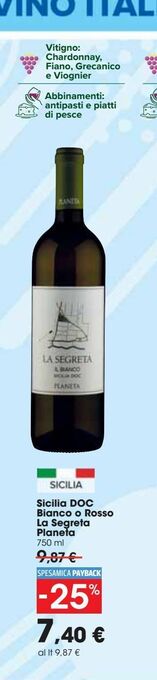 Carrefour Market Sicilia doc bianco o rosso la segreta planeta offerta