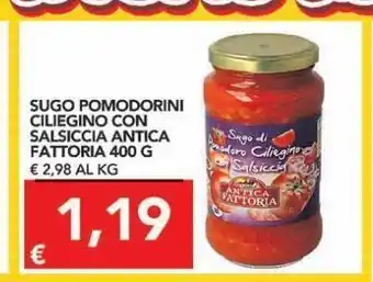 TuoDi Sugo pomodorini ciliegino con salsiccia antica fattoria 400 g offerta