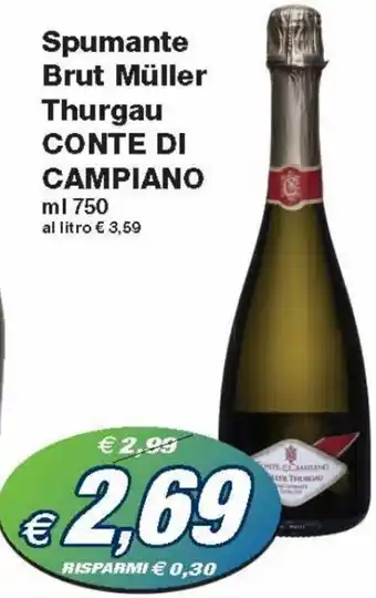 Prix Quality Conte di Campiano Spumante Brut Müller Thurgau ml 750 offerta